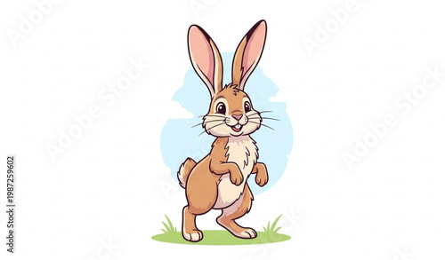 Cute Easter Bunny Jackrabbit Pose – Fluffy Wild Hare Vector Cartoon Design
