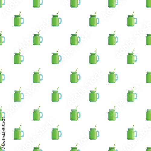 Repeating cute green smoothie jar design creating a vibrant illustration background