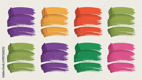 An arrangement of vibrant colorful brushstrokes in a grid pattern creates an abstract and artistic composition with layered paint textures high quality professional detailed modern elegant