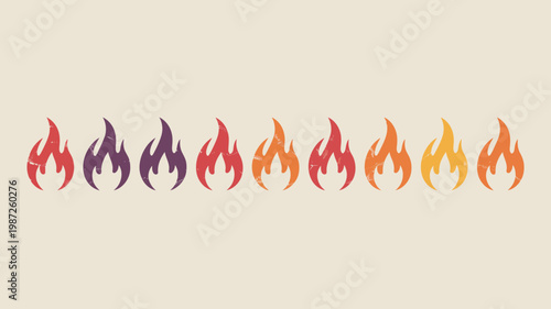 A row of stylized flame icons displays a gradient of colors transitioning from purple and red to vibrant orange and yellow high quality professional detailed modern