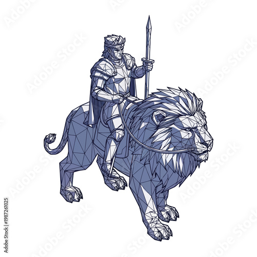 Medieval Knight Riding Lion Illustration.