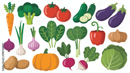 A colorful collection of fresh vegetables is displayed including carrots tomatoes cucumbers pumpkins and leafy greens high quality professional detailed modern elegant stylish clean crisp vibrant