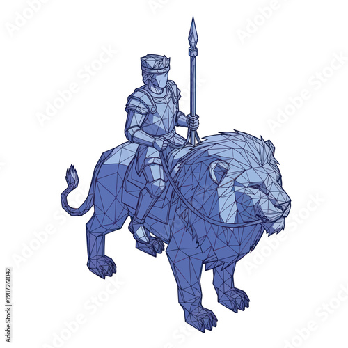 Knight on Lion Illustration in Armor.