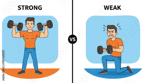 comparison of the young man, depicting strength and weakness