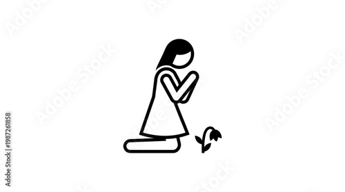 Minimalist Icon of a Praying Woman with a Dying Flower