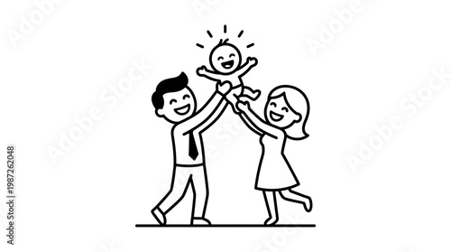 Joyful Parents Celebrated by Lifting Their Baby