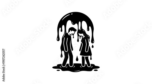 Depressed Couple Drenched in Unspecified Liquid