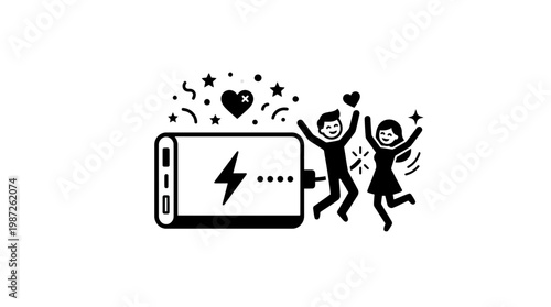 Happy Couple Celebrating Phone Charging Success