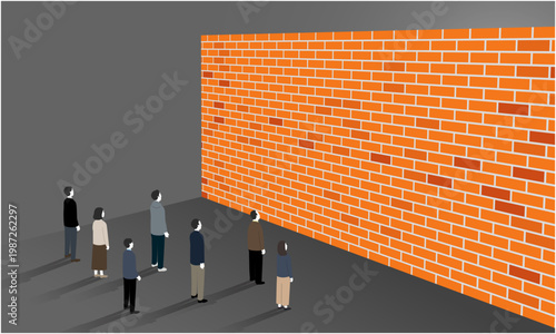 高い壁に直面する人々のコンセプトイラスト