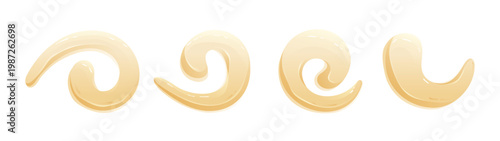 Vanilla cream blob set. Isolated white mousse drops with glossy cosmetic texture. Vector yogurt drips and creme smears for dessert icing, lotion packaging and fresh food icons. Transparent background.