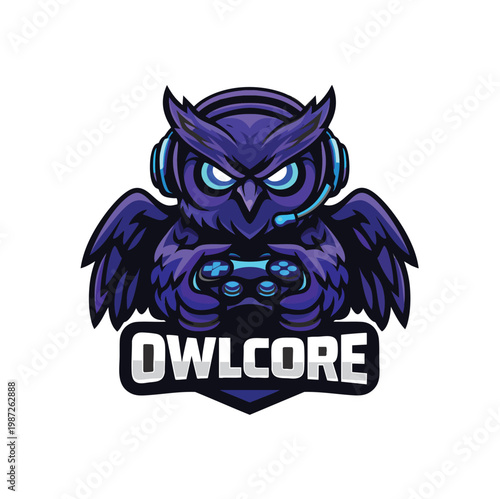 Aggressive Owl Esports Mascot Logo with Gaming Controller