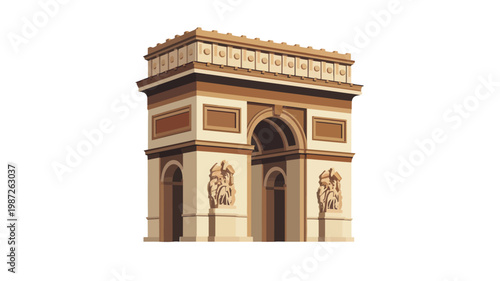 Vector illustration of a classic neoclassical triumphal arch monument in 3D perspective view