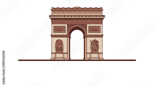 Vector illustration of a classic neoclassical triumphal arch monument in 3D perspective view