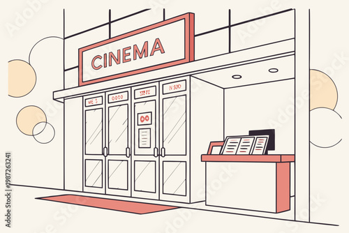 Cinema entrance hall cartoon background simple vector illustration