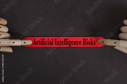 Artificial Intelligence Risks Concept with Wooden Mannequin Hands Holding Red Stick