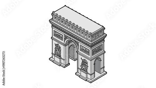 Isometric vector illustration of a classic neoclassical triumphal arch monument isolated on white