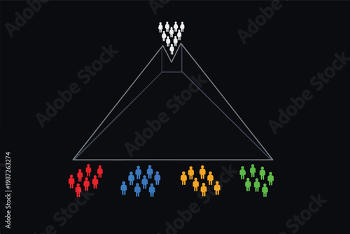 Customer Segmentation Strategy Concept with Crowd Passing Through Prism into Distinct Target Groups Symbolizing Market Classification and Audience Targeting Illustration