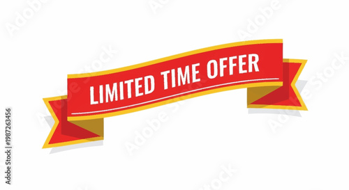 Red Ribbon Banner with Limited Time Offer Text for Marketing Promotion.