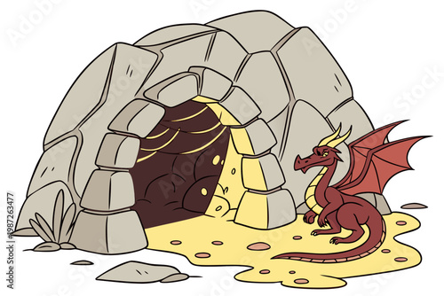 Dragon lair lava glow cartoon background simple vector illustration