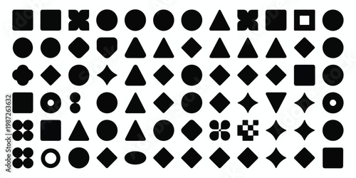 A horizontal row of various hexagonal shapes in outline, solid black, solid yellow, and gradient yellow color styles is presented.