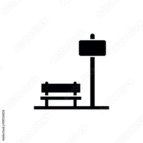 Simple Icon of a Bus Stop Bench and Sign.