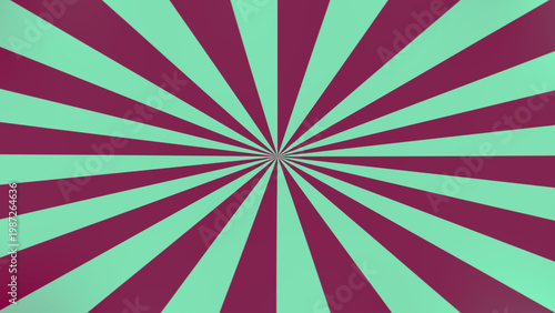 Abstract optical illusion background with teal maroon radiant triangular rays, hypnotic dynamic motion, and vibrant geometric decorative layout