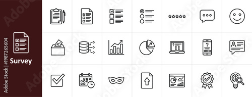 Survey and Customer Feedback Line Icon Set - Minimalist Data Collection, Voting, and Market Research Vector Illustrations