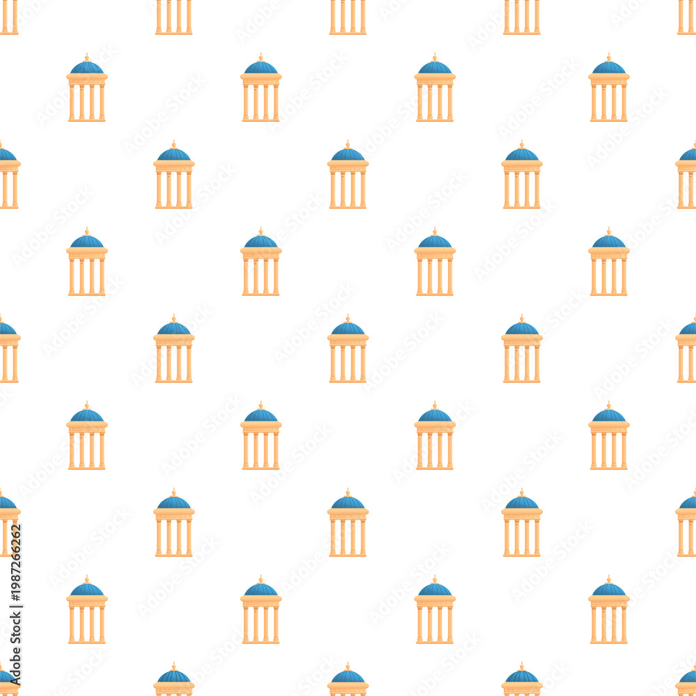 Fototapeta premium Rotunda buildings with columns and blue domed roofs creating a seamless pattern