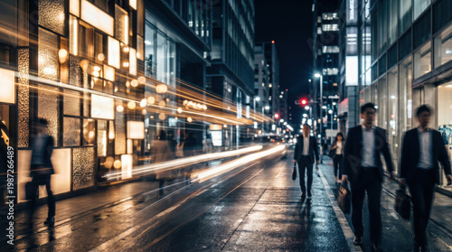 Abstract Night City Life with Motion Blur and Glowing Street Lights