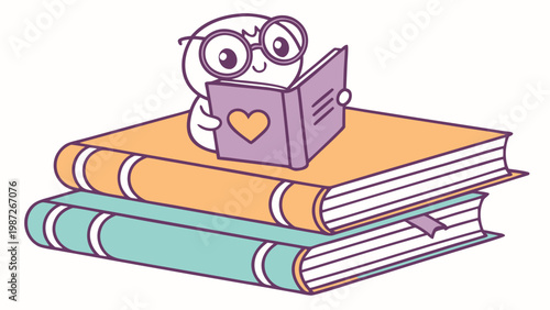 Self development concept with cute character reading books symbolizing learning knowledge growth and education in modern flat illustration style
