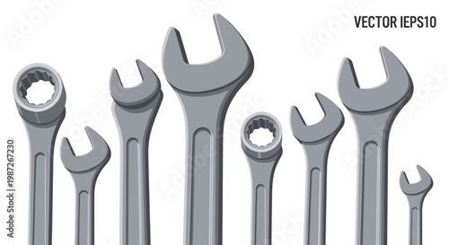 Gemini said

A professional set of isolated chrome wrenches and steel tools for mechanic work and construction repair objects on a white background