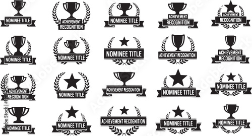 Trophy and laurel wreath award icons for achievement recognition and success celebration.