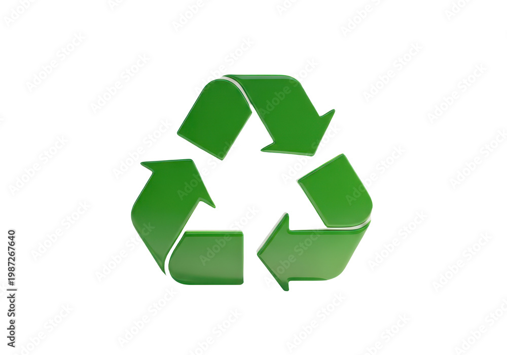 Obraz premium 3d render of a green recycling symbol isolated on transparent background