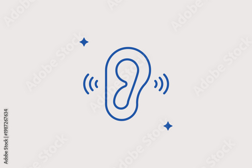 Ear with signal waves line icon for hearing aid services and accessibility support. Inclusive Vector Illustration for audiology clinics and disability rights advocacy.