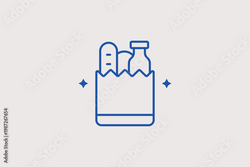 Grocery bag with food line icon for community pantries and nutritional support. Essential Vector Illustration for local hunger relief and food delivery apps.