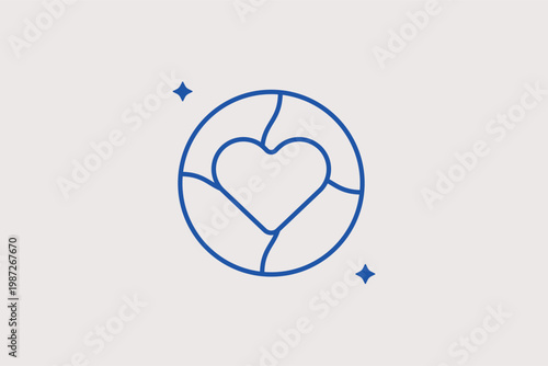 World globe with a heart line icon for international aid and volunteer missions. Professional Vector Illustration for humanitarian organizations and global peace campaigns.