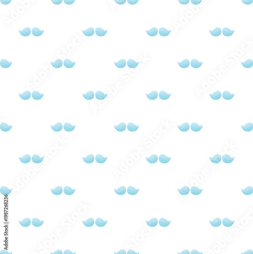 Repeating blue mustaches forming a seamless pattern on a clean white background