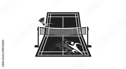 Badminton player in action on court.