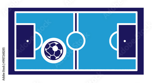 A blue soccer field with white markings.