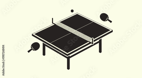 Ping pong table with rackets illustration.