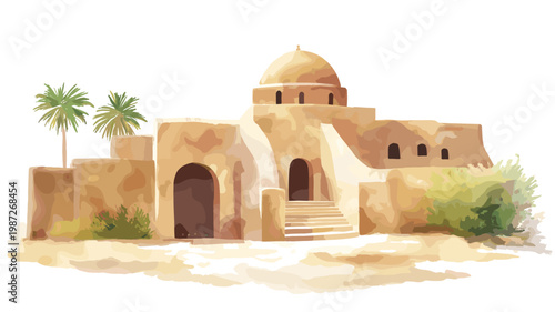 Bardo Museum. Bardo Museum hand drawn watercolor illustration on white background