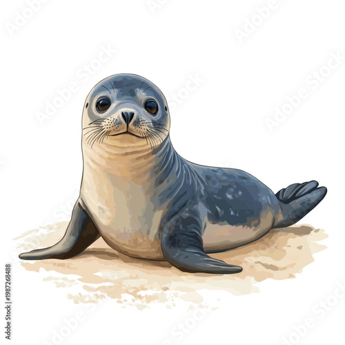 Cape Cross Seal Colony. Cape Cross Seal Colony hand drawn watercolor illustration on white background