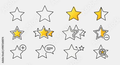 Set of Star Icons for Rating and Feedback.