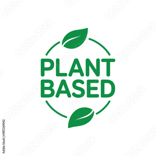Plant based icon vector green leaves around vegan food symbol isolated on transparent background healthy eating sign.