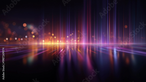 Neon City Reflections: A vibrant cityscape with mesmerizing neon lights reflecting on a polished surface, the abstract image with a mesmerizing appeal to the eye.