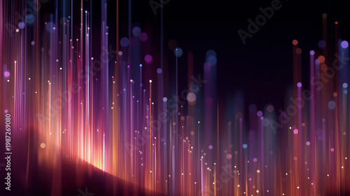Illuminated Streams of Light: A dynamic display of vibrant, streaming light and bokeh, forming an abstract composition of color and energy. Evoking a sense of technology, innovation.