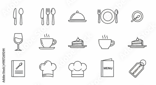 Restaurant and Dining Icons - Cutlery, Dishes, and Culinary Elements.