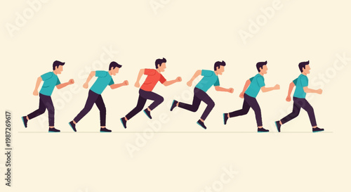 Sequence of Men Running in a Cartoon Style.