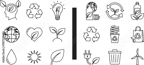 Eco friendly symbols and icons set vector transparent background for environmental protection concepts.