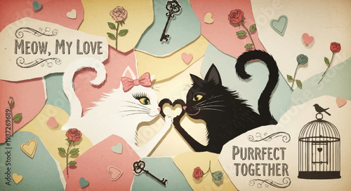 Romantic Feline Valentine - A Black and White Cat Love Story.